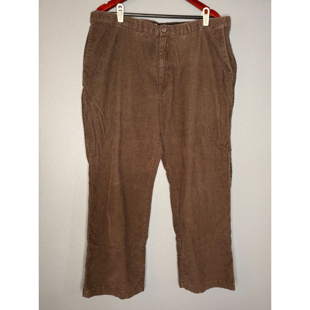 Haggar Mens 42x30 Brown Corduroy Pants Classic Fit Flat Front Straight Leg